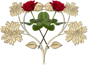 Golden Floral Designwith Red Rose PNG image