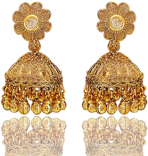 Golden Floral Jhumka Earrings PNG image