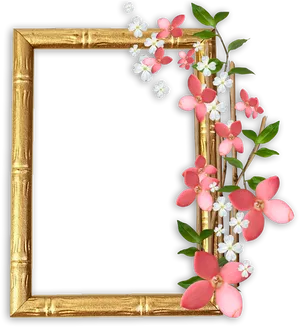 Golden Framewith Floral Embellishment PNG