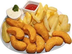 Golden Fried Fish Fillet With Chips PNG