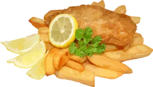 Golden Fried Fish With Lemon And Parsley.png PNG image