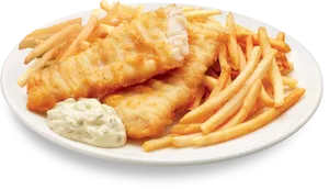 Golden Fried Fishand Chipswith Tartar Sauce PNG image