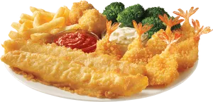 Golden Fried Fishand Shrimp Platter PNG image