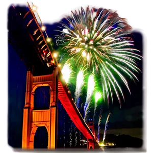 Golden Gate Bridge Fireworks Display PNG Lus