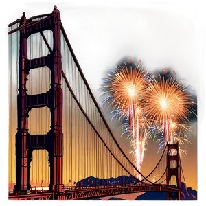Golden Gate Bridge With Firework Celebration PNG 33