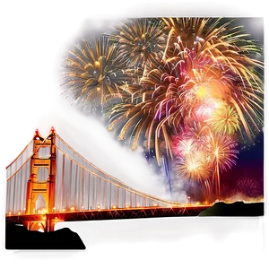 Golden Gate Bridge With Firework Celebration Png Uqd PNG image