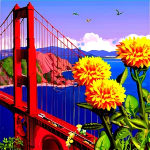 Golden Gate Bridge With Flowers In Foreground PNG 06122024