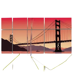 Golden Gate Bridge With Red Sunset Sky PNG Rbk6 PNG