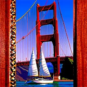 Golden Gate Bridge With Sailboat Passing PNG 30 PNG