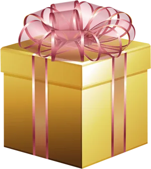 Golden Gift Box Pink Ribbon