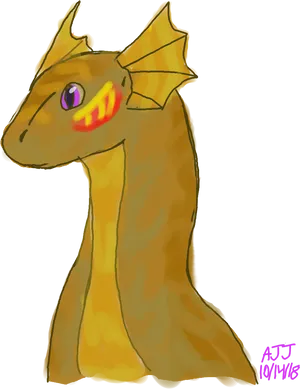 Golden Hydra Head Cartoon Illustration PNG image