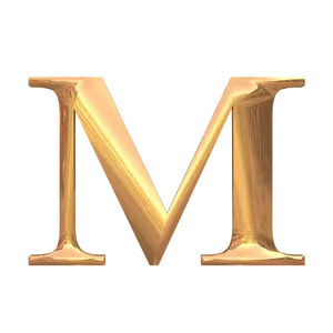 Golden Letter M3 D Rendering PNG