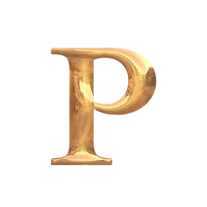 Golden Letter P3 D Rendering PNG