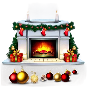 Golden Lit Christmas Fireplace Scene PNG 65 PNG