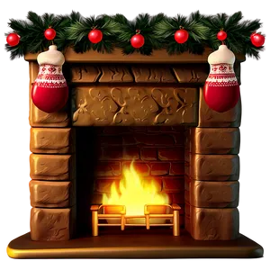 Golden Lit Christmas Fireplace Scene Png Fsh PNG image