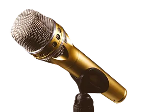 Golden Microphoneon Black Background PNG image