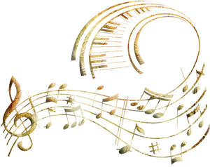 Golden_ Musical_ Notes_and_ Piano_ Keys PNG image