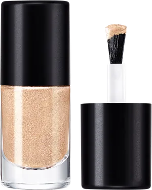 Golden Nail Polish Bottleand Brush
