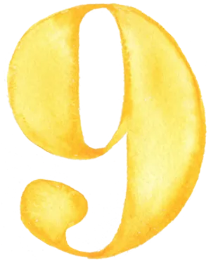 Golden Number9 Watercolor PNG image