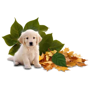 Golden Retriever Puppy And Leaves PNG 06252024