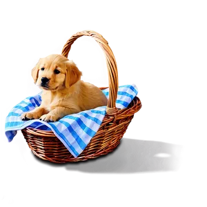 Golden Retriever Puppy In Basket PNG Htp PNG