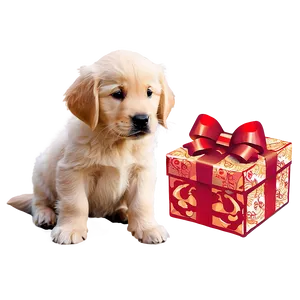 Golden Retriever Puppy With Bow PNG Uca