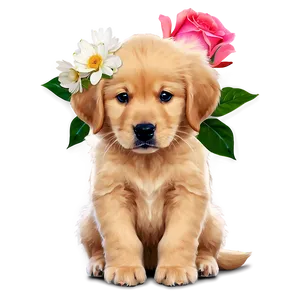 Golden Retriever Puppy With Flowers Png 73 PNG image