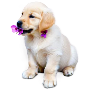 Golden Retriever Puppy With Flowers Png Apy PNG image