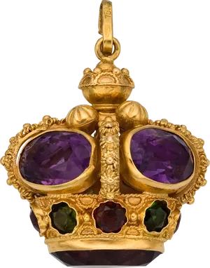 Golden Royal Crown Pendantwith Gemstones.jpg PNG image