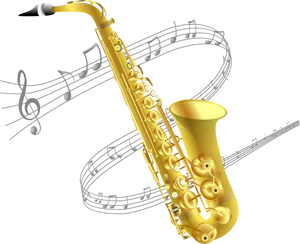 Golden Saxophone Musical Notes PNG image