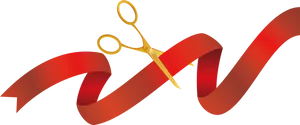 Golden Scissors Red Ribbon Cutting PNG image