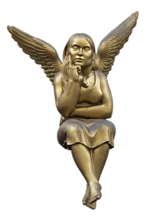 Golden Sitting Angel Sculpture