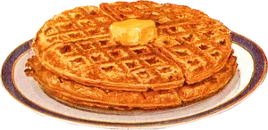 Golden Stacked Waffleswith Butter PNG