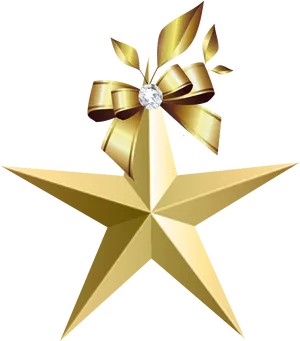 Golden Starwith Diamondand Ribbon PNG image