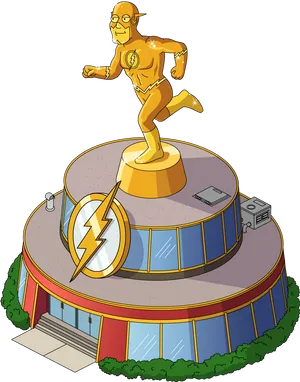 Golden Statue Superhero Display PNG image