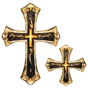 Golden Thin Cross PNG 22