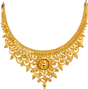 Golden Traditional Necklace Design PNG image