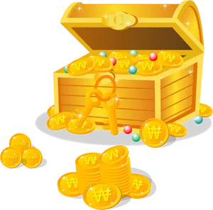 Golden Treasure Chestwith Coinsand Gems PNG image