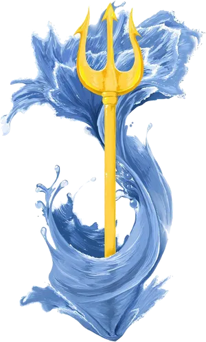 Golden Tridentin Blue Water Splash PNG image