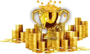 Golden Trophy Overflowing With Coins PNG image
