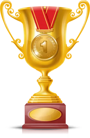 Golden Trophywith Medal First Place PNG image