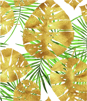 Golden Tropical Leaves Pattern PNG