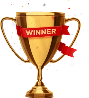 Golden Winner Trophywith Red Ribbon PNG image