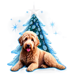 Goldendoodle With Christmas Tree PNG 49