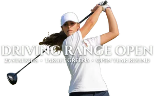 Golfer Driving Range Promotion PNG image