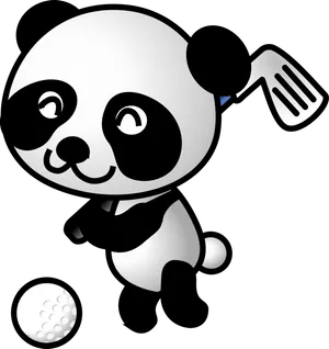 Golfing Panda Cartoon PNG image