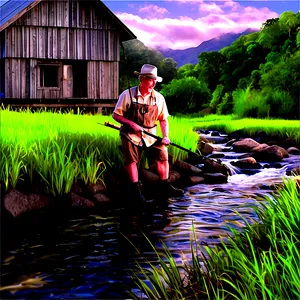 Gone Fishing By The Stream Png Pqh PNG image