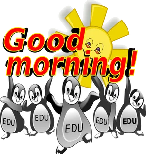Good Morning Penguinsand Sun Illustration PNG