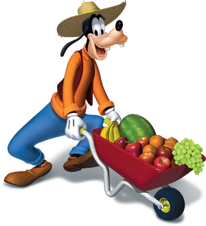 Goofy Harvesting Fruits Wheelbarrow PNG
