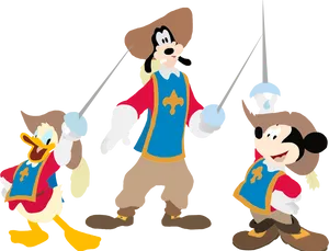 Goofy Mickey Donald Musketeers PNG image